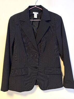 Worthington Business Two Button Blazer Jacket Grey Pinstripes Womens Size 12